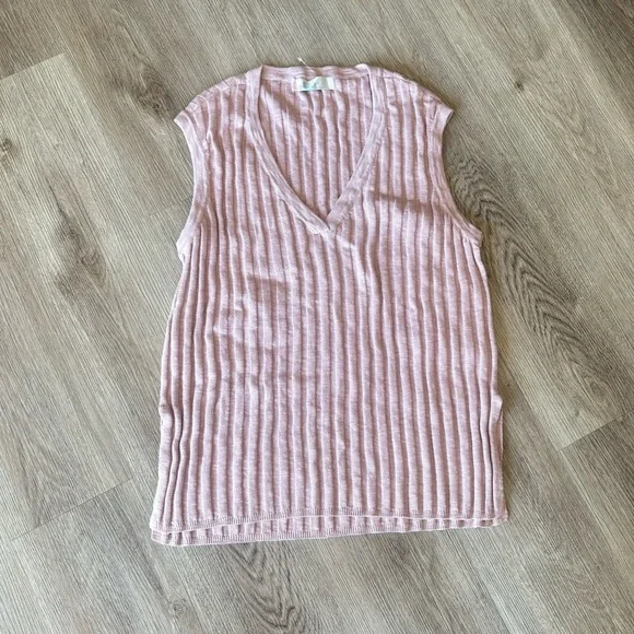 Free People Beach Linen Blend Veda Sweater Vest Ribbed V-Neck Sleeveless - Picture 7 of 10